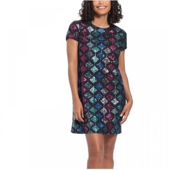 London Times Dresses & Skirts - London Times Petites Short Shift Sequin Dress 8P  Multicolor Short Sleeve NWT